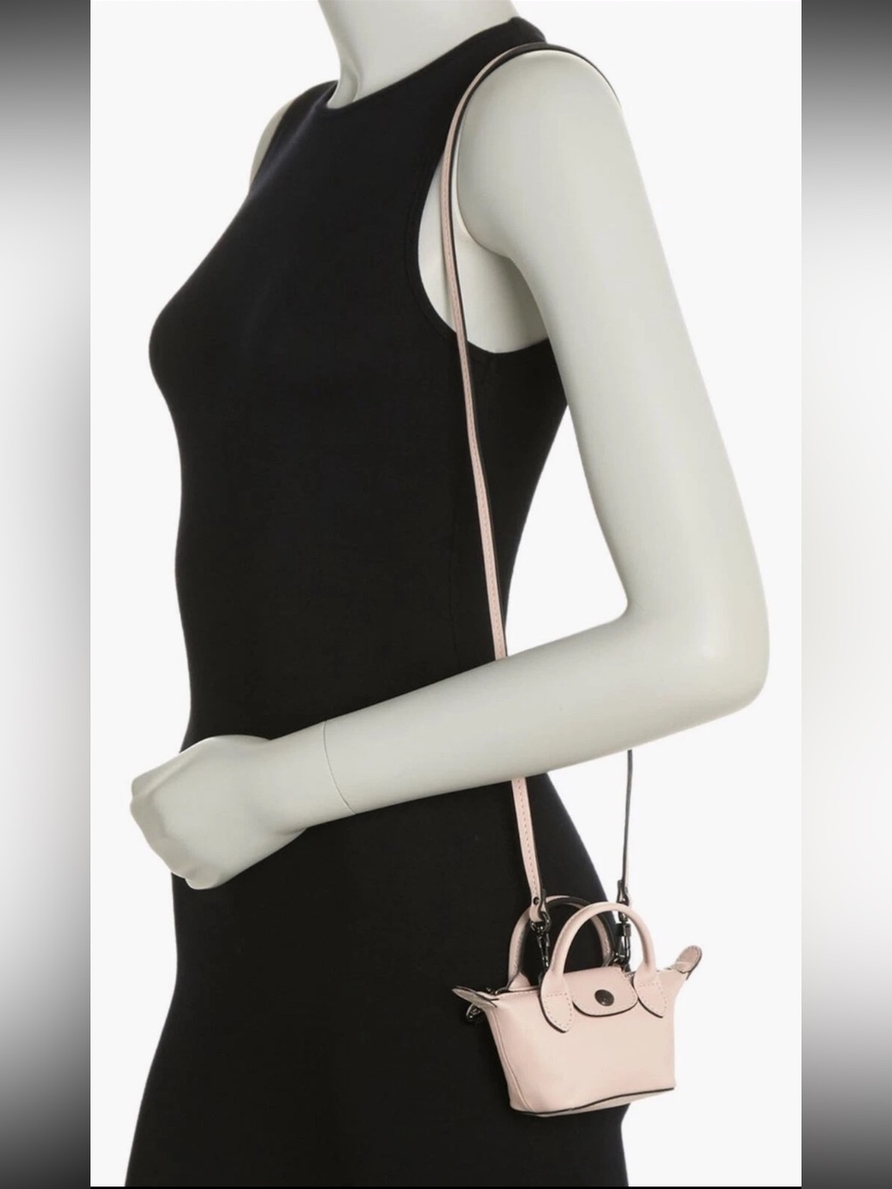 Longchamp Extra Small Le Pliage Nano Leather Crossbody Purse Pale Pink - Picture 3 of 9